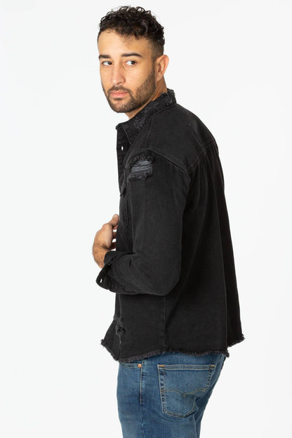 Distressed Black Denim Shirt