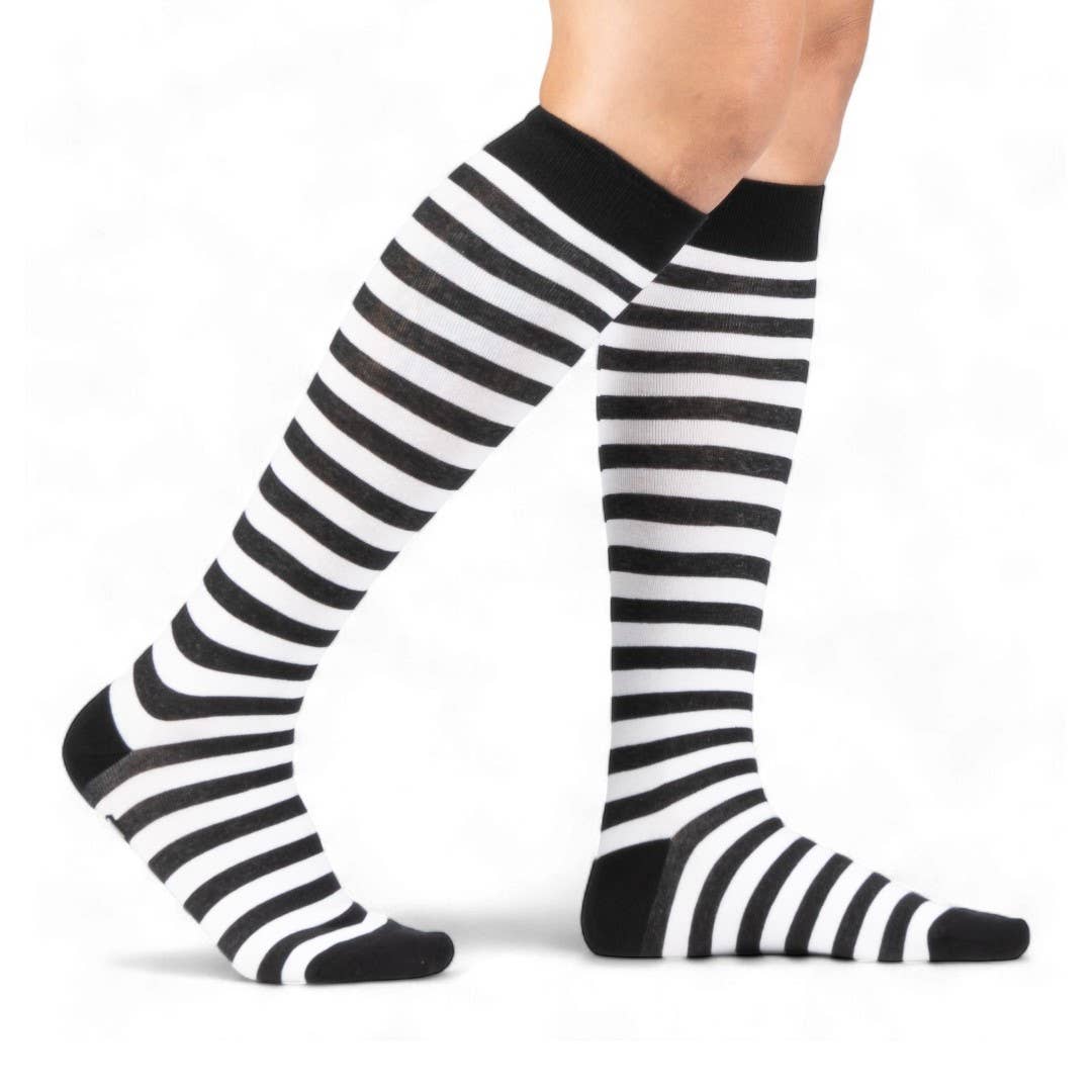 White and Black Stripes Knee High Socks