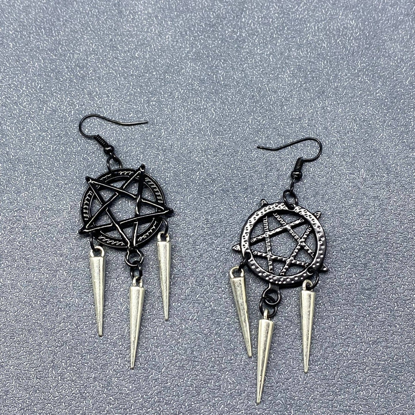 Gothic Style Black Pentagram Tapered Fringe Earrings - GT