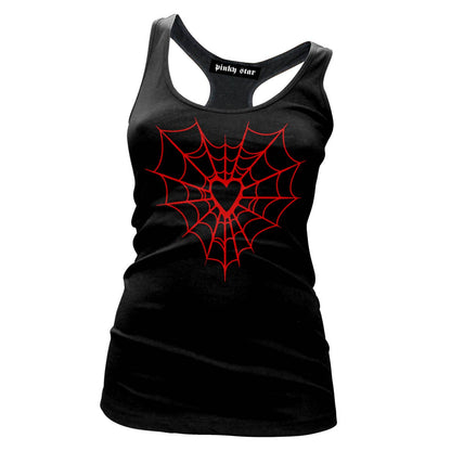 HEART WEB Graphic Print Spider Web Racerback Tank Top