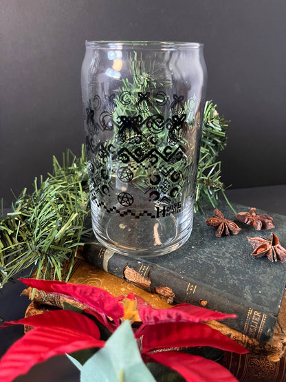 Yule Can Glass | drinkware | yule | glass straw | Christmas