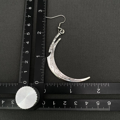 Gothic Silver Tone Sickle Dangle Earrings - GT