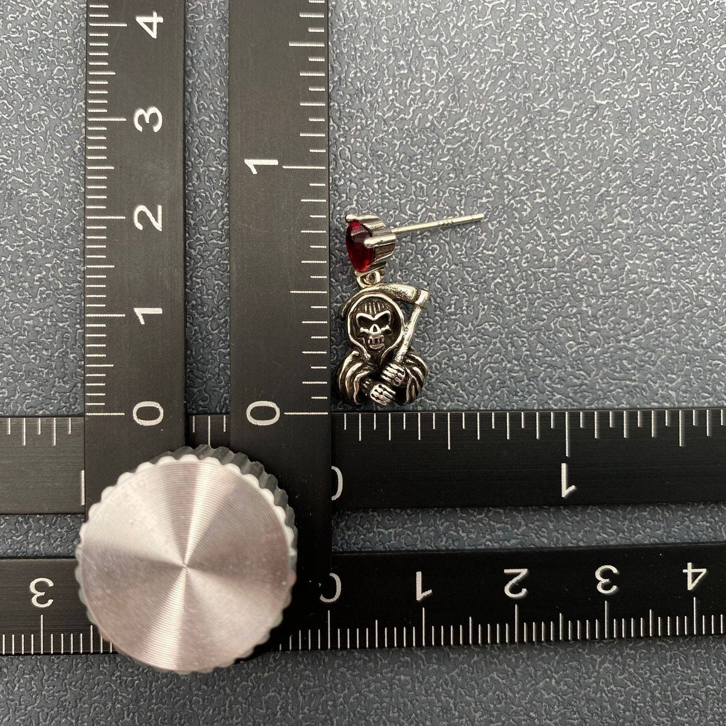 Gothic Red CZ Charm Asymmetric Sickle Death Ear Studs - GT
