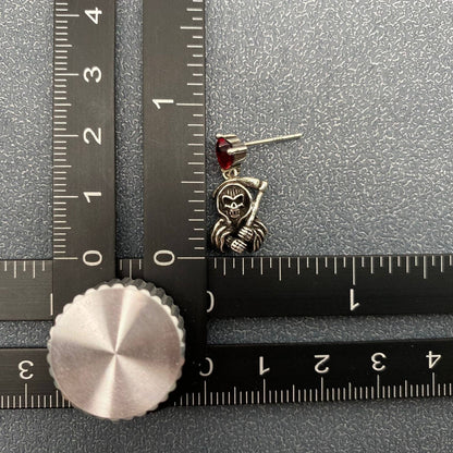 Gothic Red CZ Charm Asymmetric Sickle Death Ear Studs - GT
