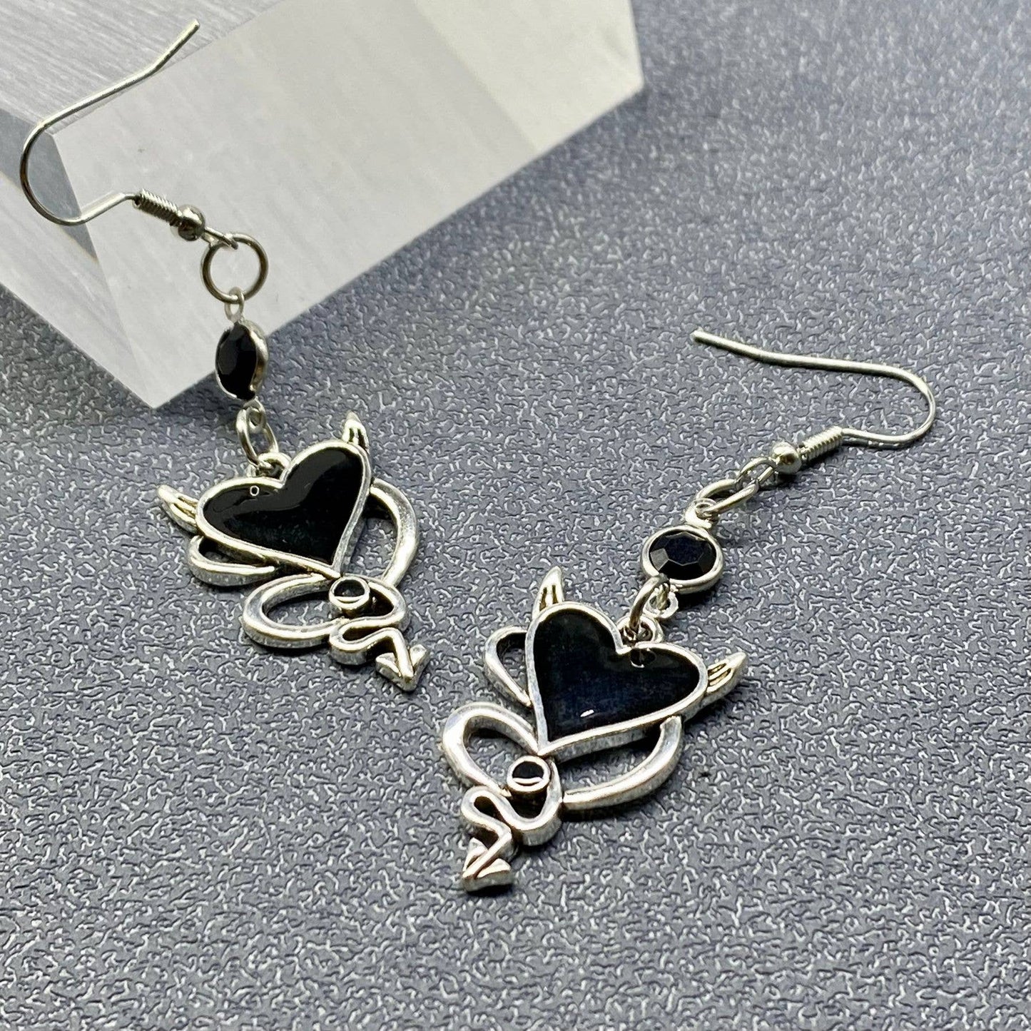 Gothic Style Demon Heart Dangle Earrings - GT
