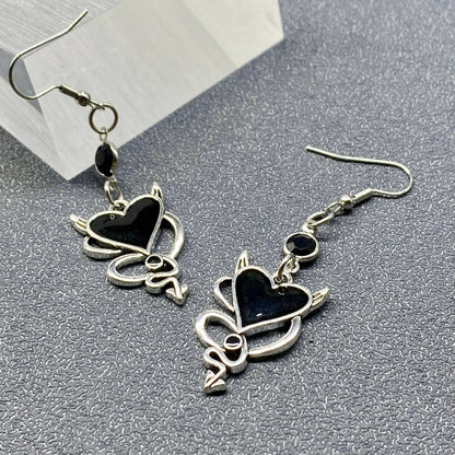 Gothic Style Demon Heart Dangle Earrings - GT