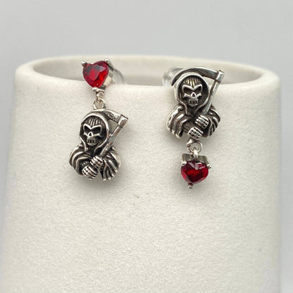 Gothic Red CZ Charm Asymmetric Sickle Death Ear Studs - GT