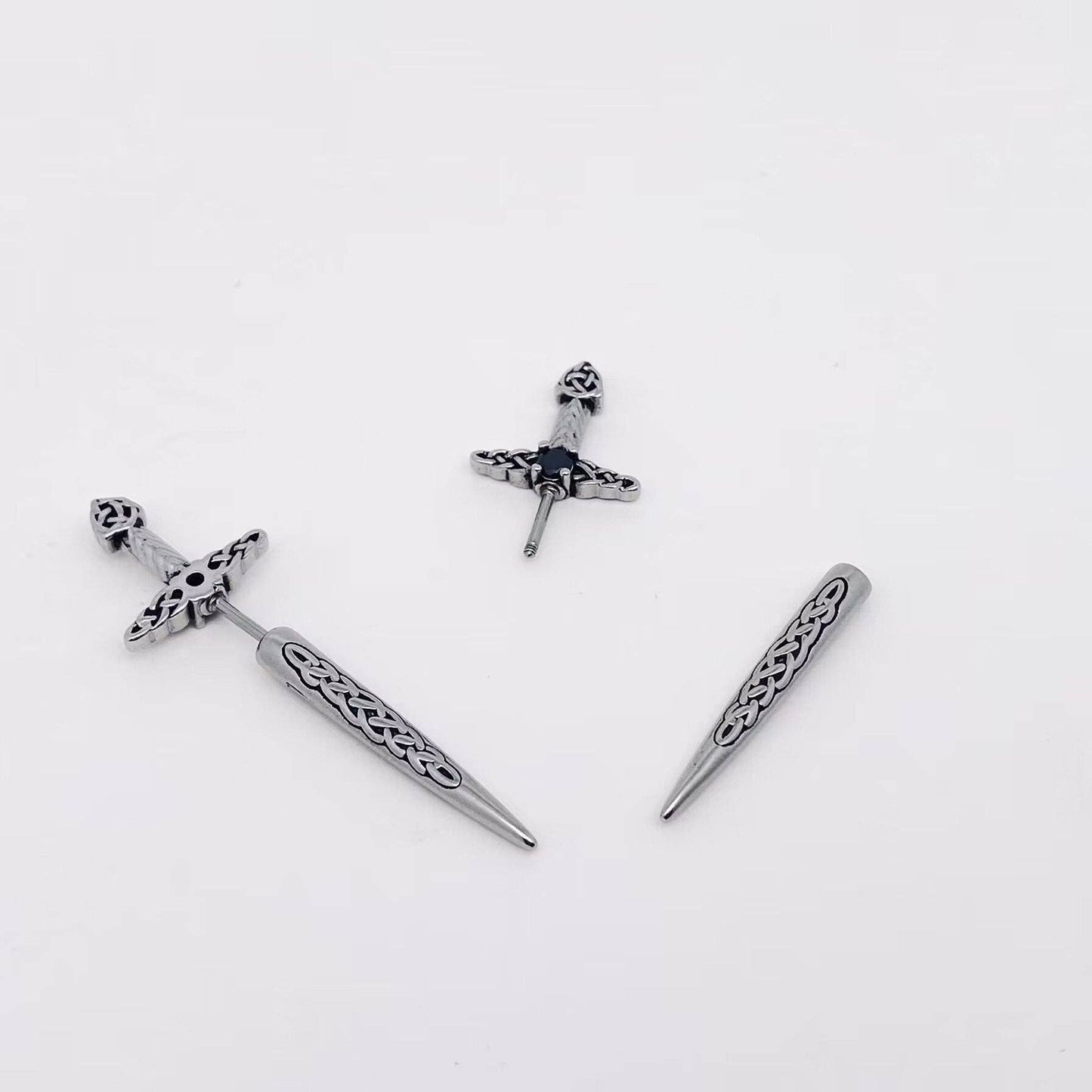 Stainless Steel Celtic Knot Sword Stud Earrings - MJ