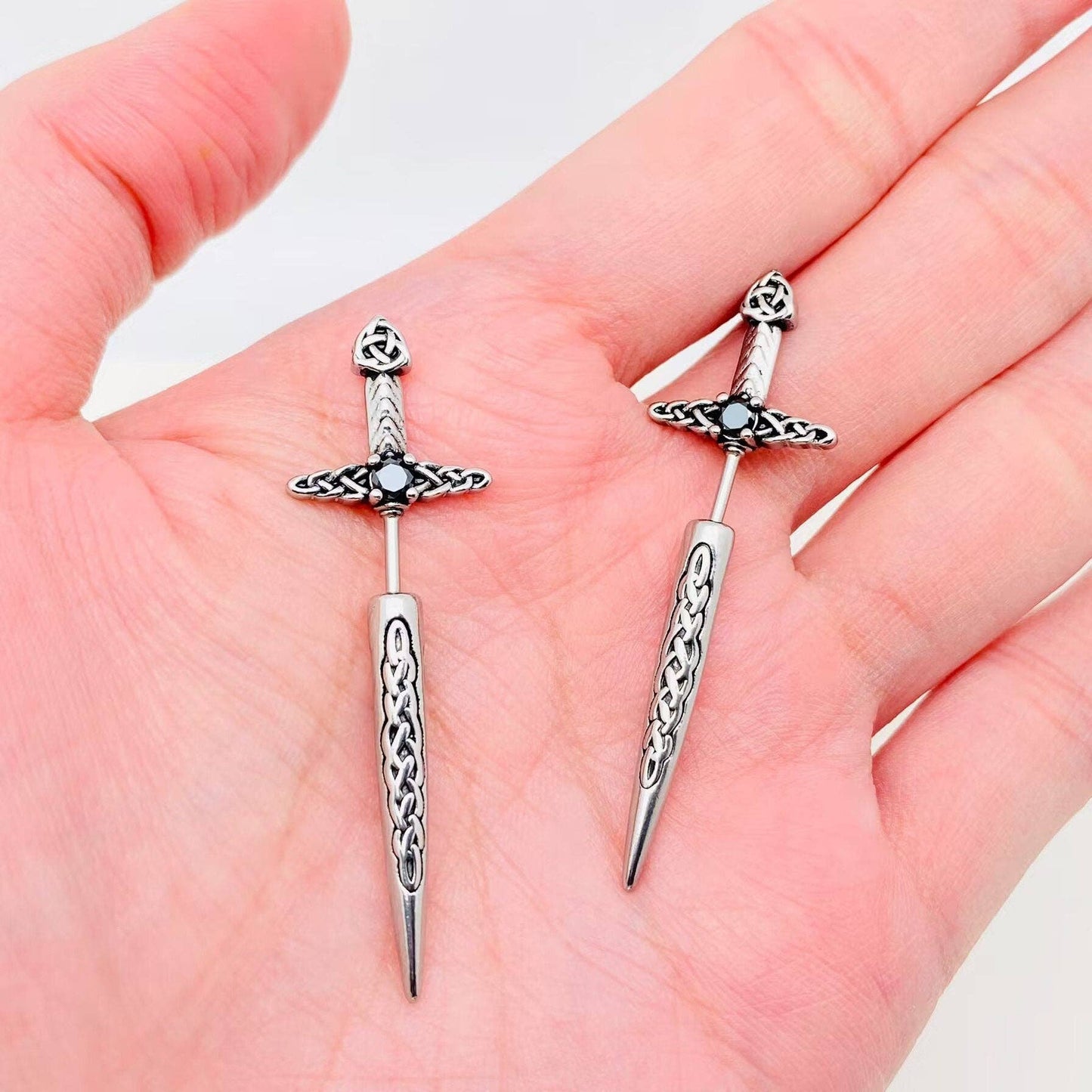 Stainless Steel Celtic Knot Sword Stud Earrings - MJ