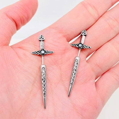 Stainless Steel Celtic Knot Sword Stud Earrings - MJ