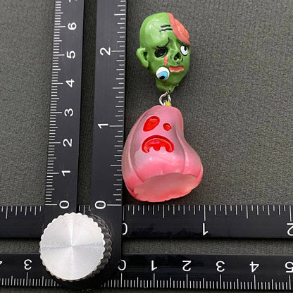 Halloween Resin Pink Pumpkin Zombie Post Earrings