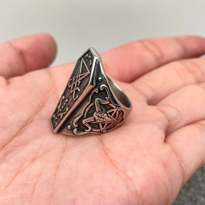 Men's Stainless Steel Satan Coffin Shaped Ring - MJ/MR