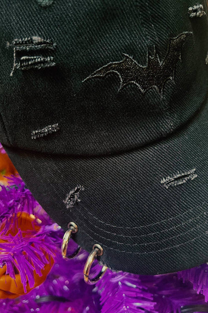 Vampire Bat Pierced Baseball Cap [Black]