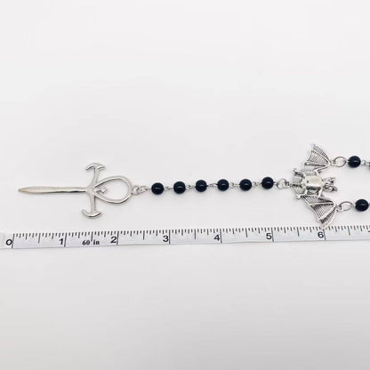 Gothic Metal Bat and Cross Pendant Beaded Chain Necklace -GT