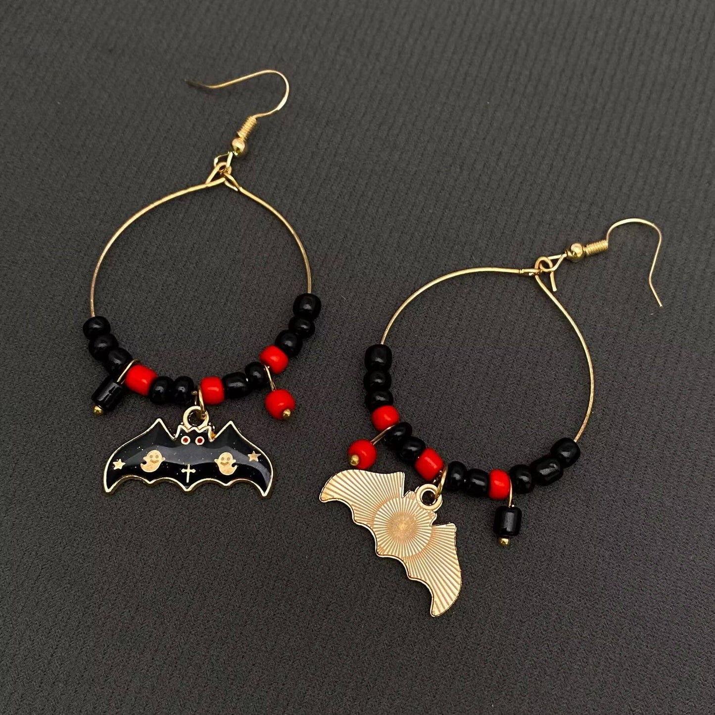 Halloween Bat Charm Glass Bead Earrings