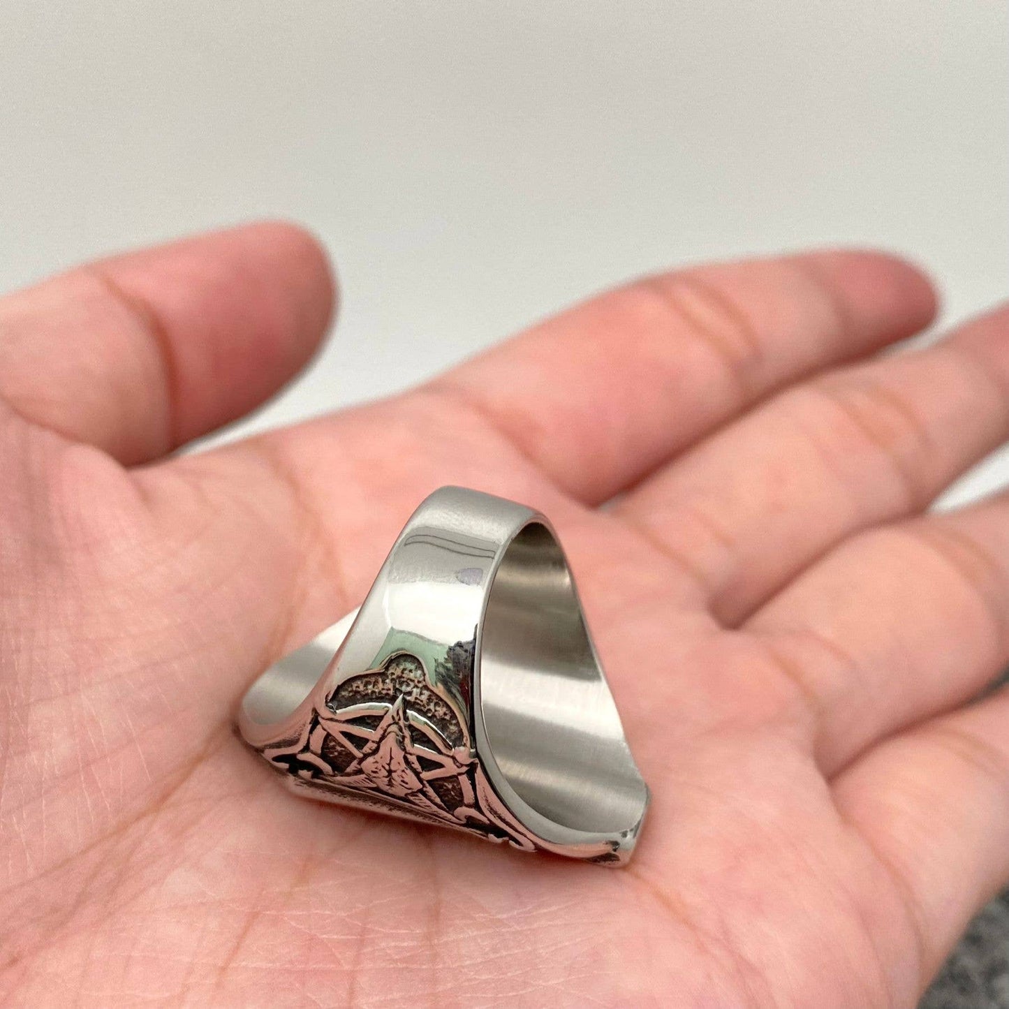 Men's Stainless Steel Satan Coffin Shaped Ring - MJ/MR