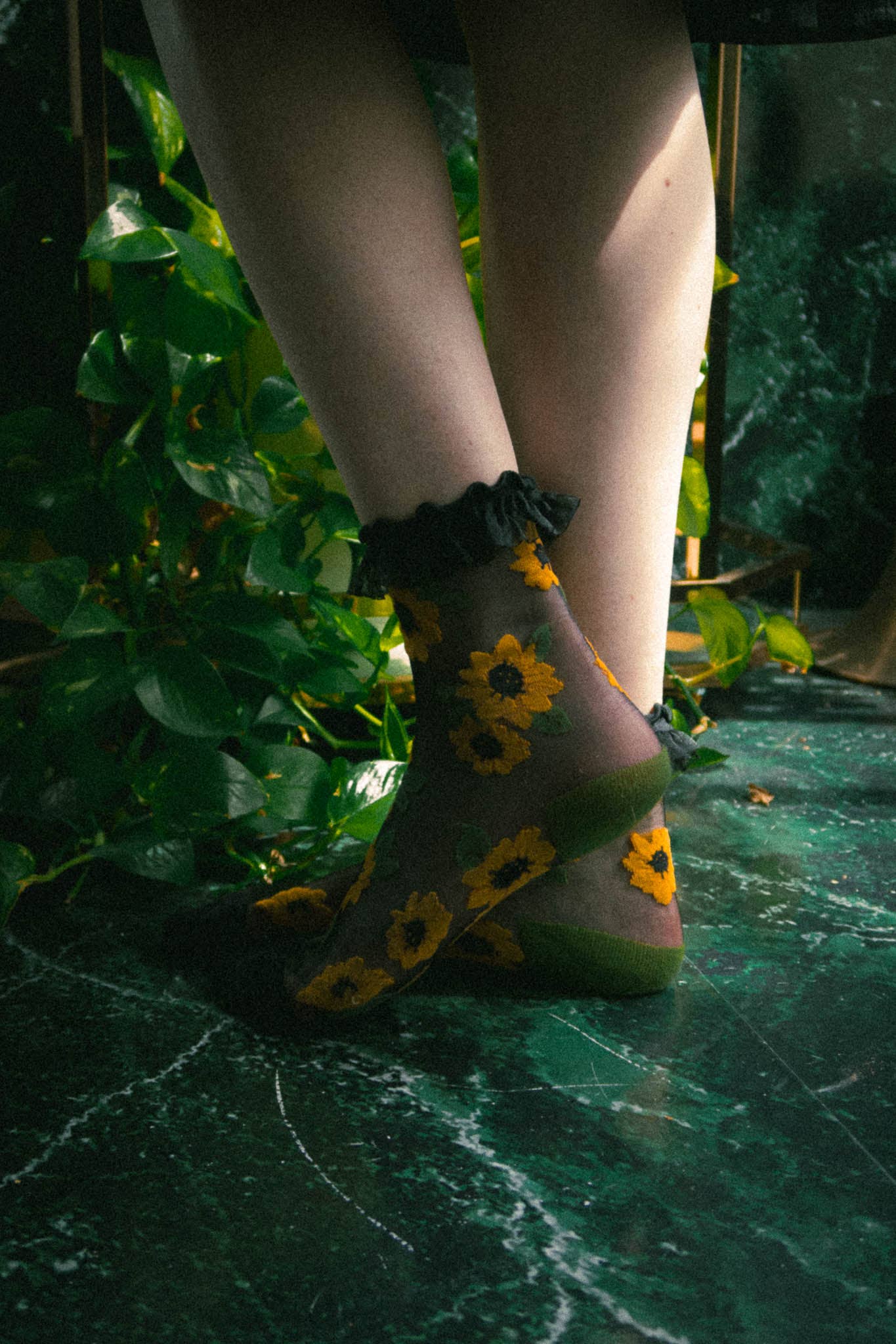 Sheer Sunflower Socks with Lace