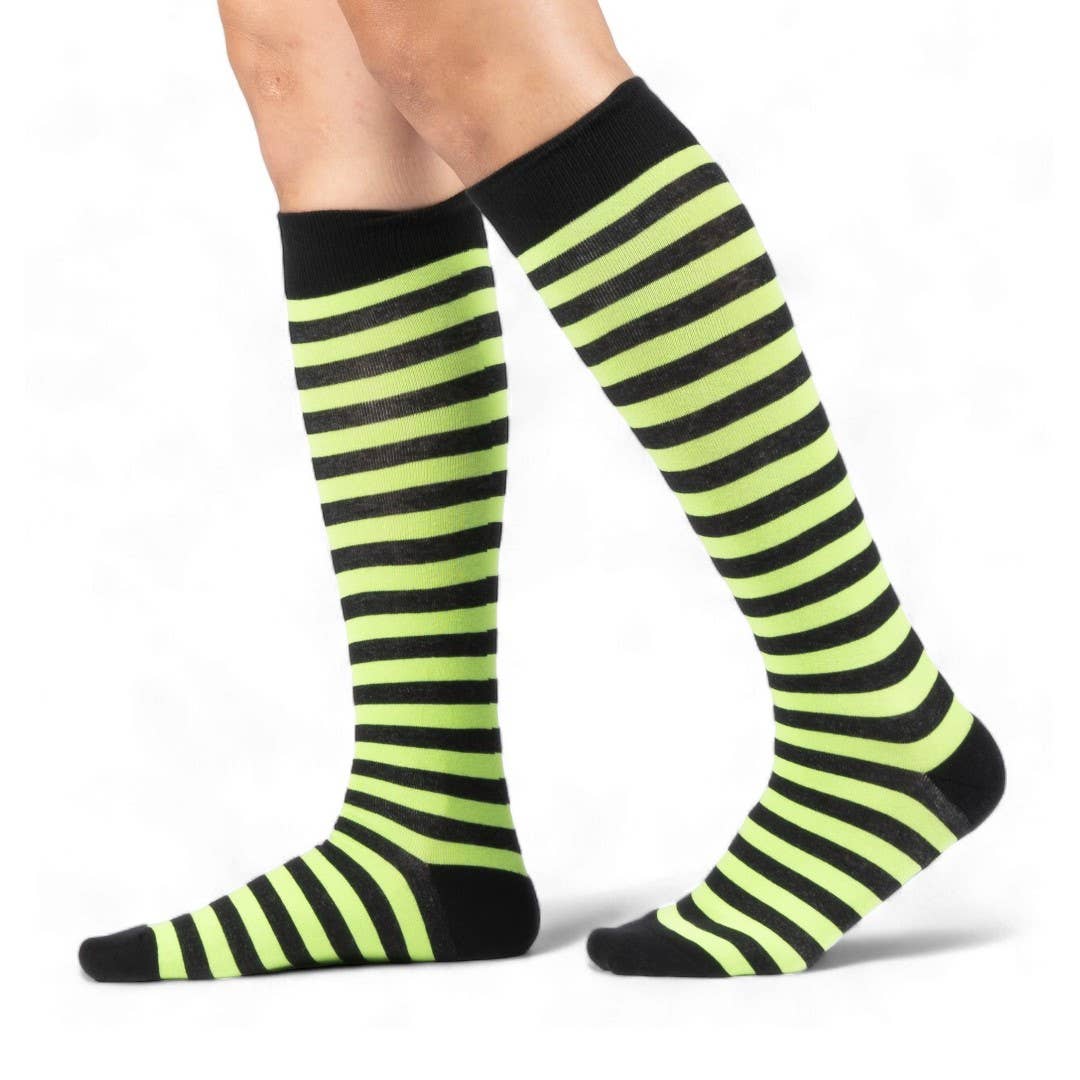 Lime and Black Stripes Knee High Socks