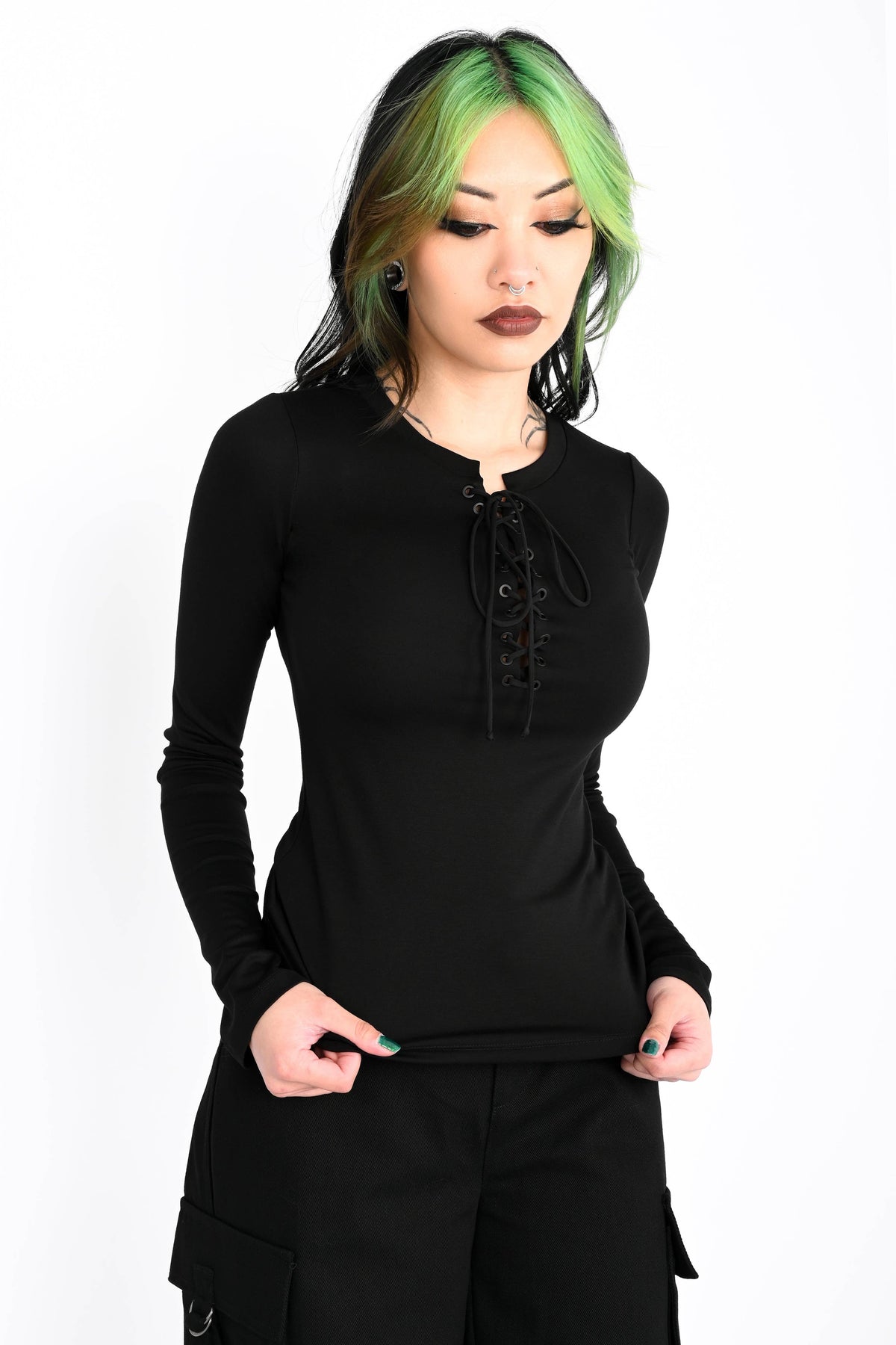 Lace Up Long Sleeve Top