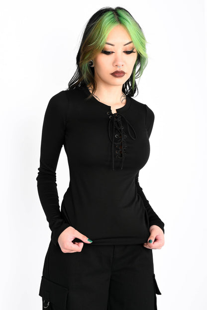 Lace Up Long Sleeve Top