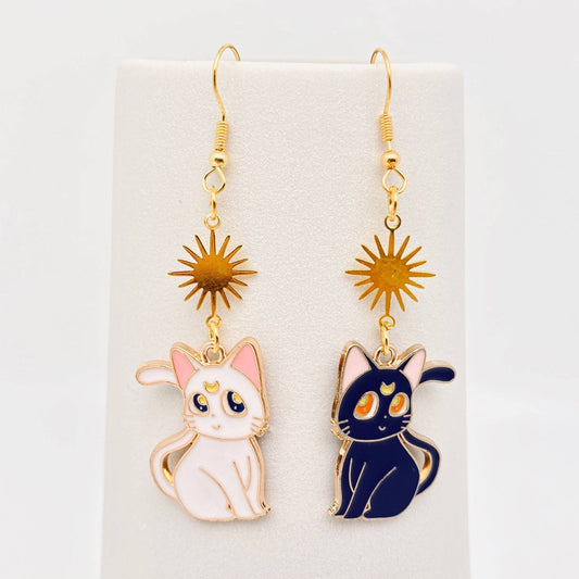 Cartoon Moon Cat Earrings