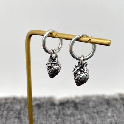 Gothic Heart Charm Stainless Steel Huggie Earrings - MJ/GT