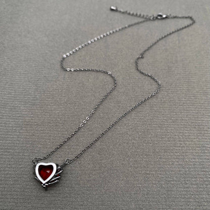 Gothic Style Heart In The Skull Hand Black Necklace - GT