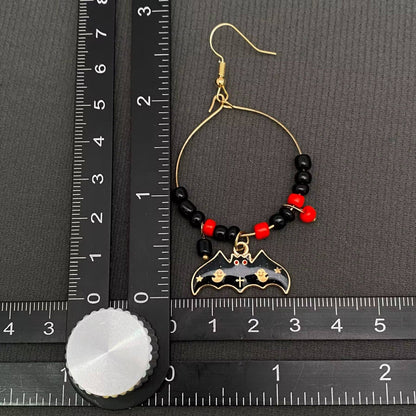 Halloween Bat Charm Glass Bead Earrings
