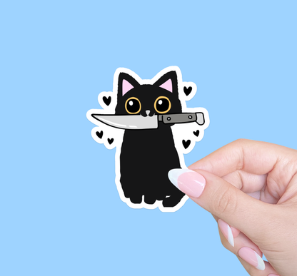 Black cat sticker, Funny cat sticker, Laptop sticker