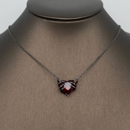 Gothic Style Heart In The Skull Hand Black Necklace - GT