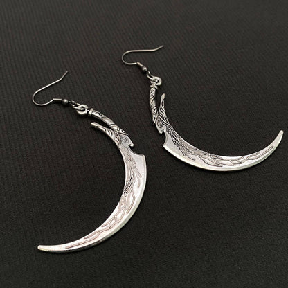 Gothic Silver Tone Sickle Dangle Earrings - GT