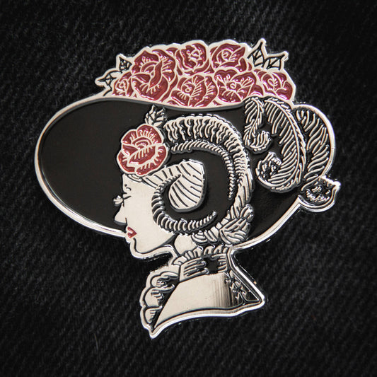 Horned Lady in Derby Hat Enamel Pin