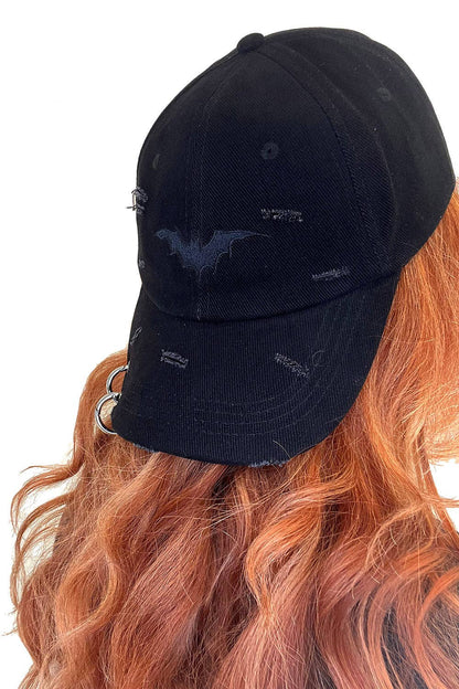 Vampire Bat Pierced Baseball Cap [Black]
