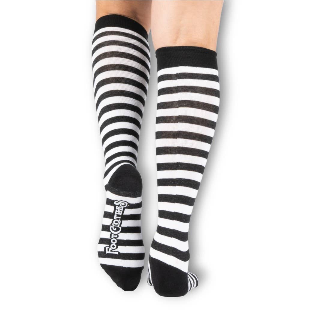 White and Black Stripes Knee High Socks