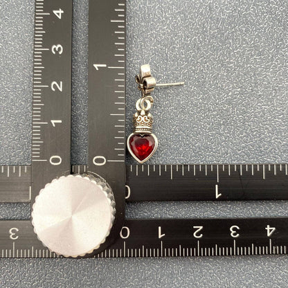 Gothic Style Red Heart Zircon Silver Plated Post Earrings-GT