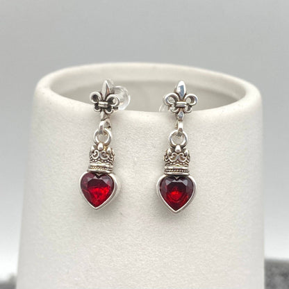 Gothic Style Red Heart Zircon Silver Plated Post Earrings-GT