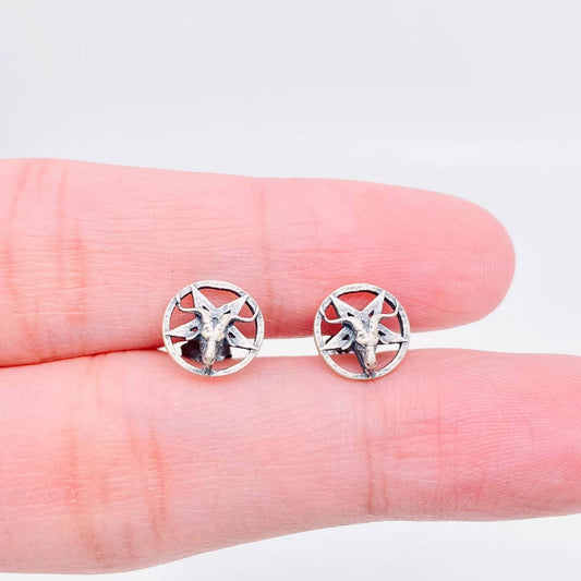 Sterling Silver Pentagram Goat Studs