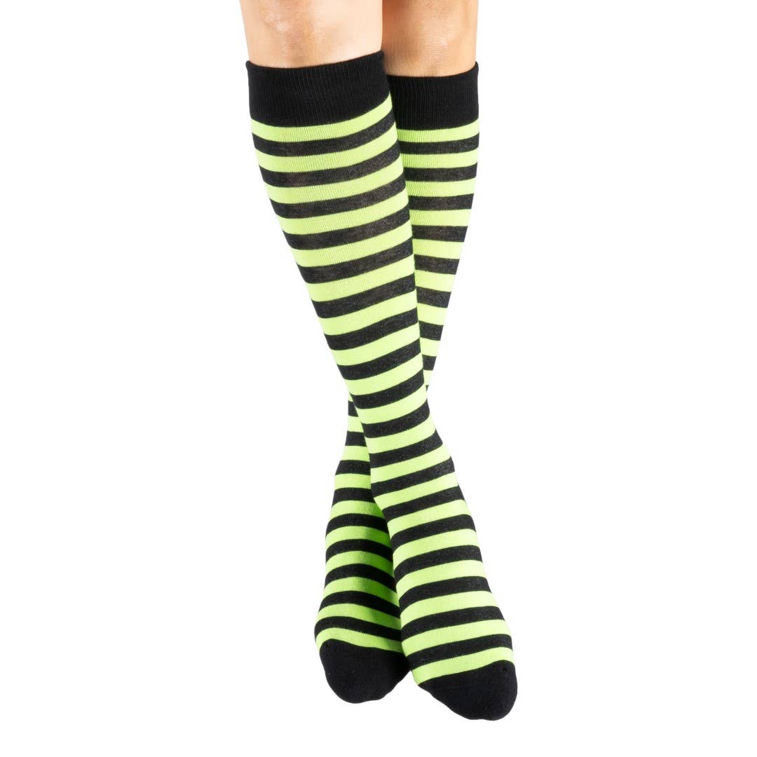 Lime and Black Stripes Knee High Socks