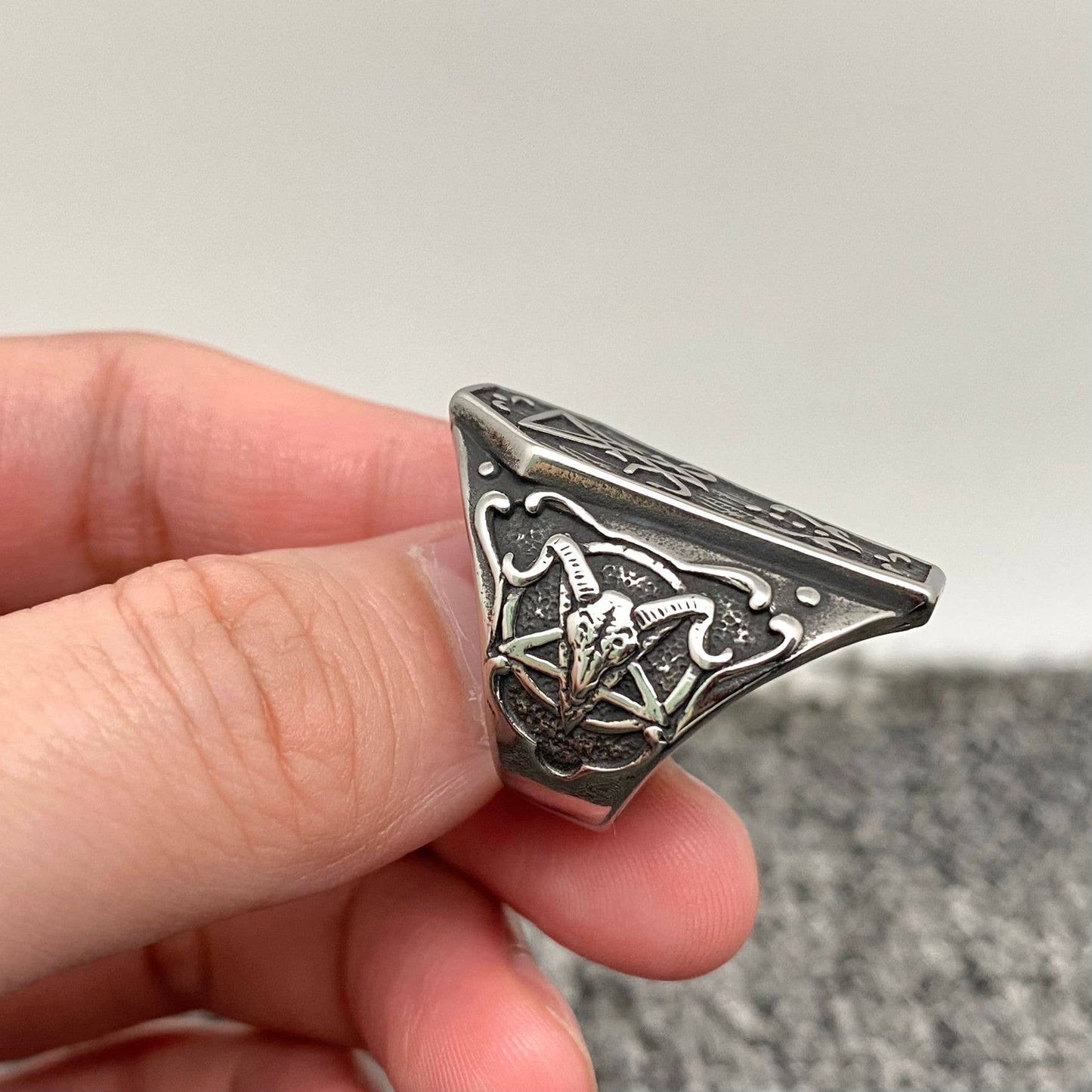 Men's Stainless Steel Satan Coffin Shaped Ring - MJ/MR