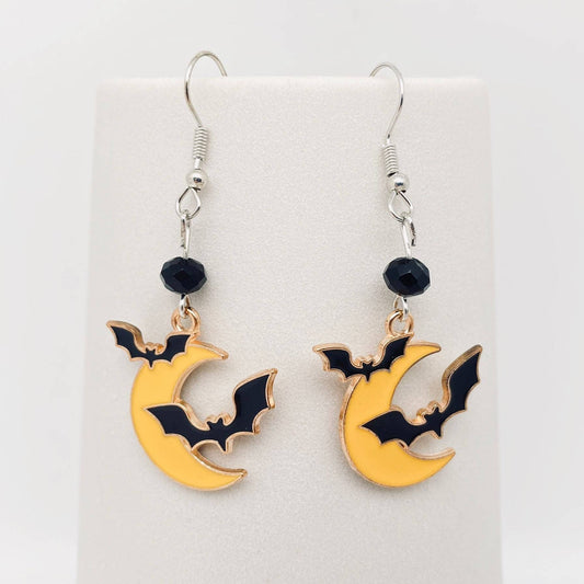 Gothic Enamel Moonlit Bat Earrings