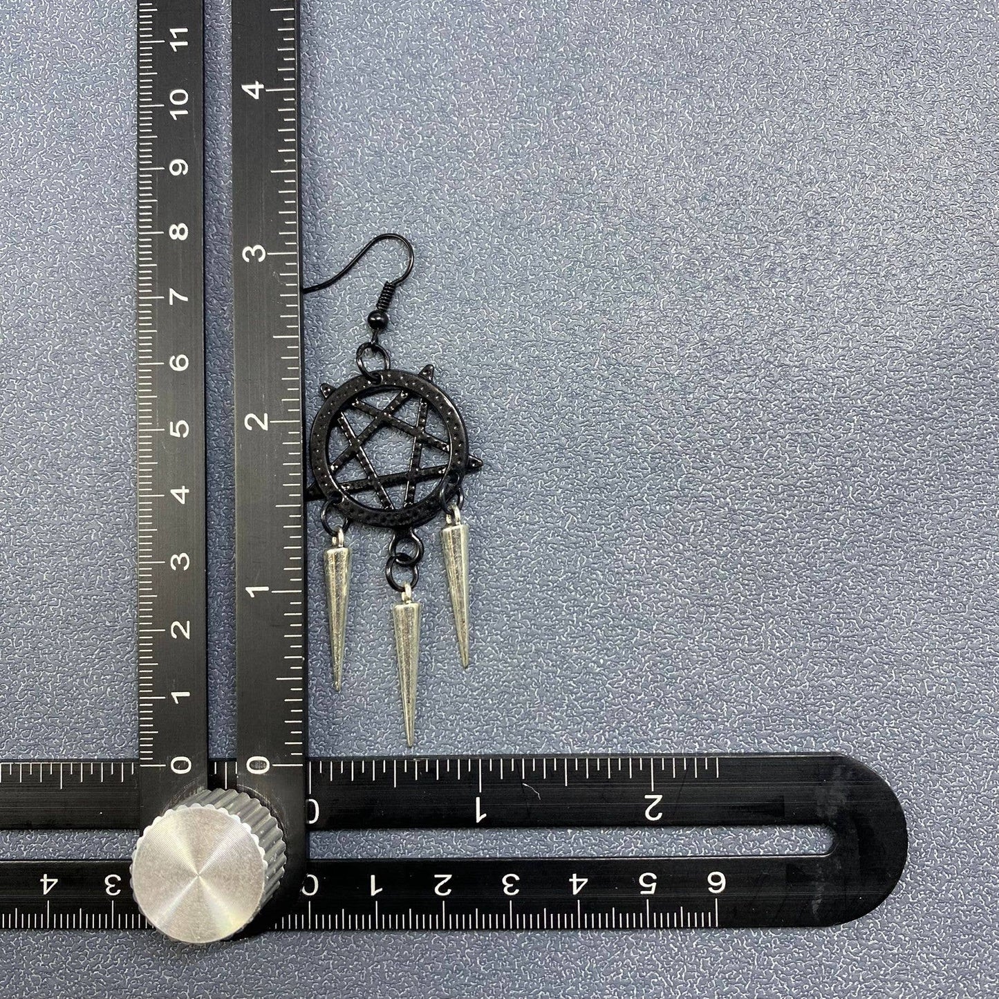 Gothic Style Black Pentagram Tapered Fringe Earrings - GT