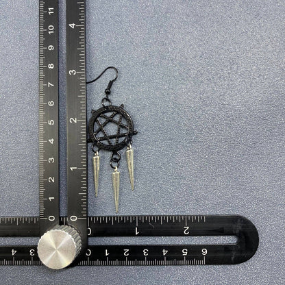 Gothic Style Black Pentagram Tapered Fringe Earrings - GT
