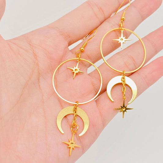 Crescent Star Moon Big Circle Earring