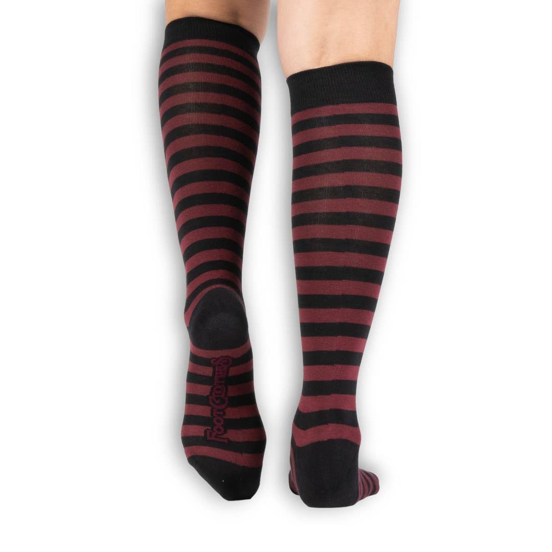 Wine and Black Stripes Knee High Socks