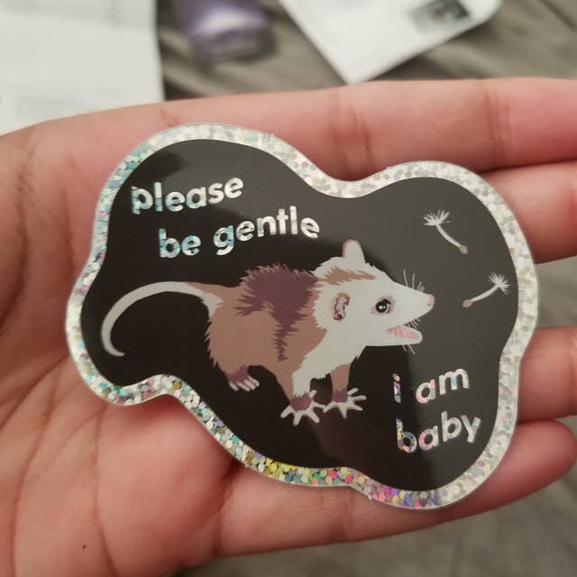 Baby Possum Glitter Sticker