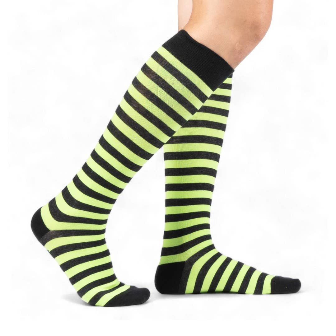 Lime and Black Stripes Knee High Socks