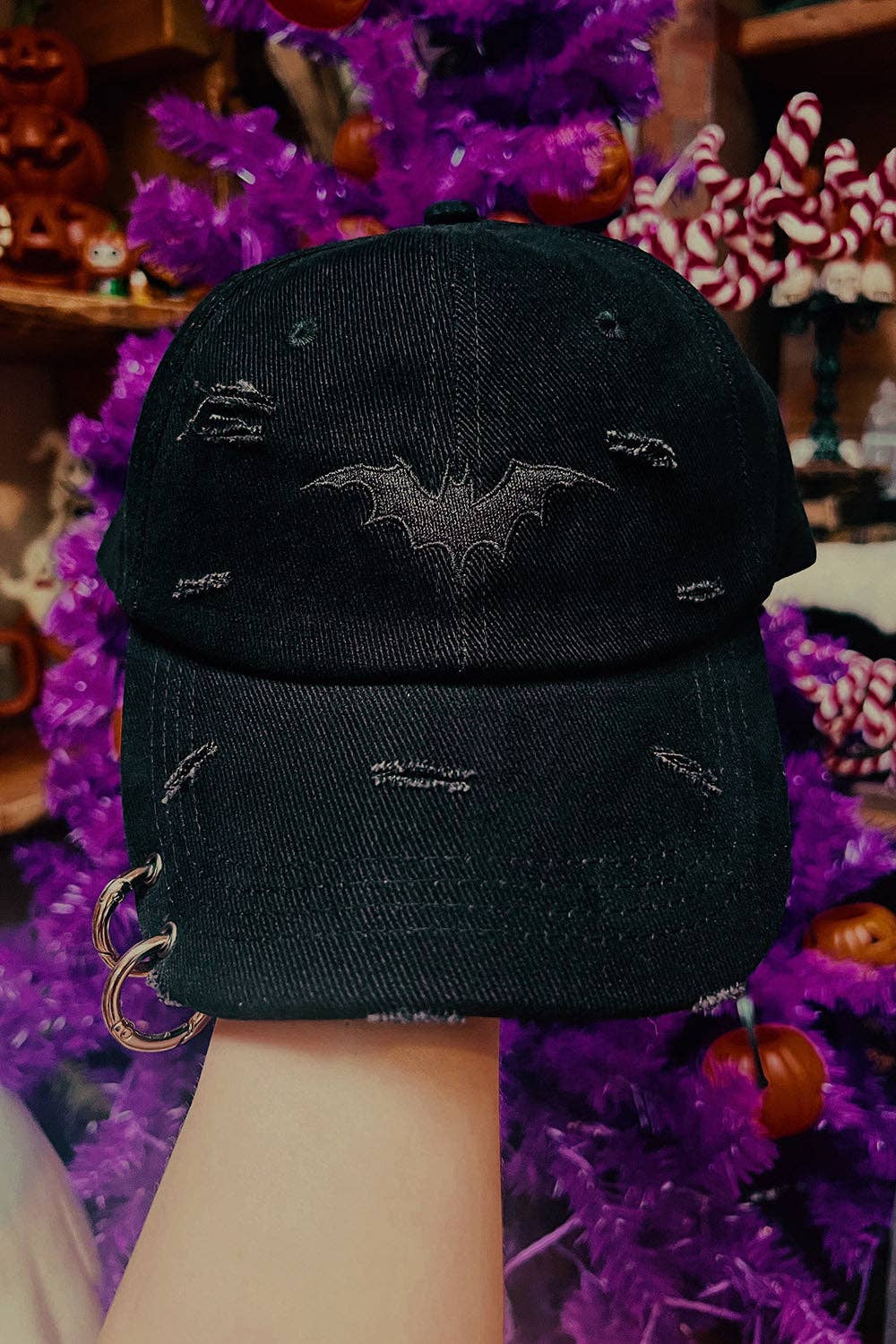 Vampire Bat Pierced Baseball Cap [Black]