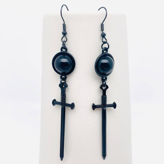 Gothic Black Sword Earrings