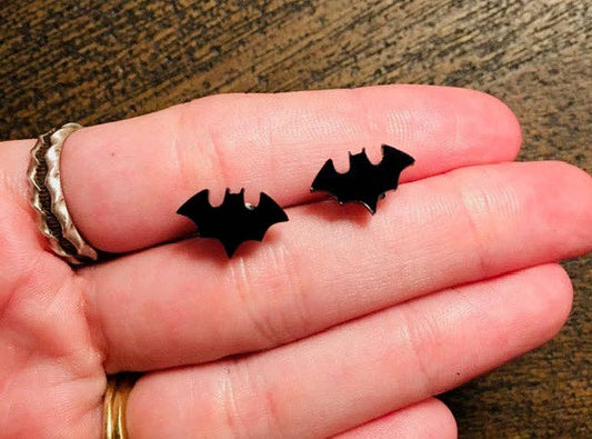 Mini Black Bat Stud Earrings - 110
